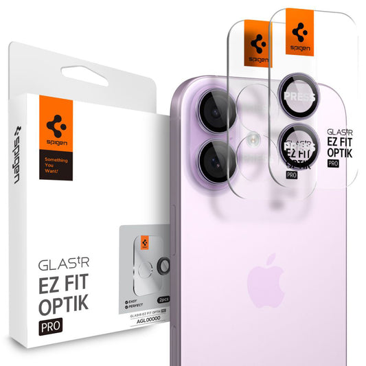 Beskyttelsesfilm til bagkameraet Spigen GlastR EZ FIT Optik Pro til Apple iPhone 17 / 16 Plus / 16, Hærdet glas, Sæt med 2 stykker, Lilla