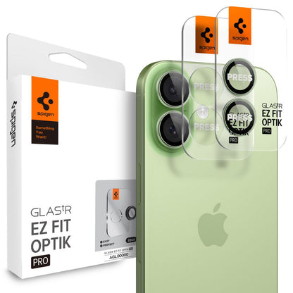 Bagsidekamera beskyttelsesfilm Spigen GlastR EZ FIT Optik Pro til Apple iPhone 17 / 16 Plus / 16, Hærdet Glas, Sæt med 2 stykker, Grøn AGL10128