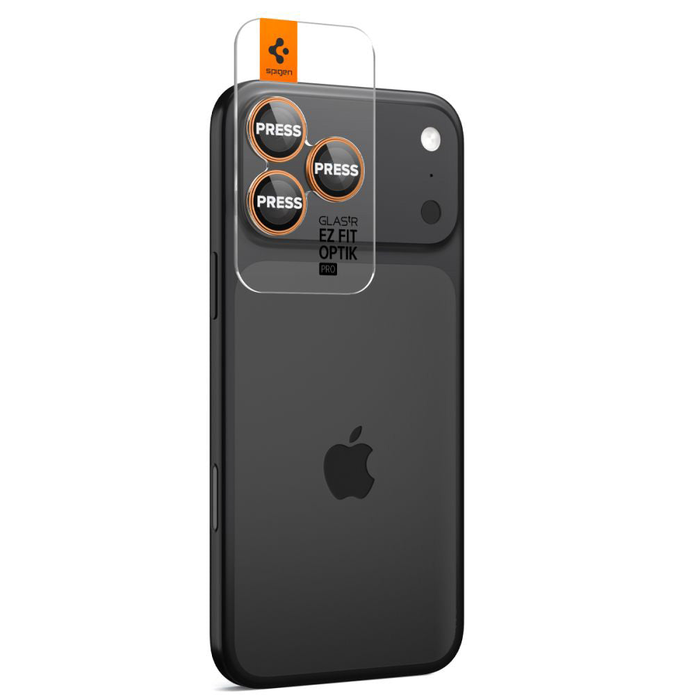 Beskyttelsesfilm til bagsidekameraet Spigen GlastR EZ FIT Optik Pro til Apple iPhone 17 Pro Max / 17 Pro, Hærdet glas, Sæt med 2 stykker, Orange