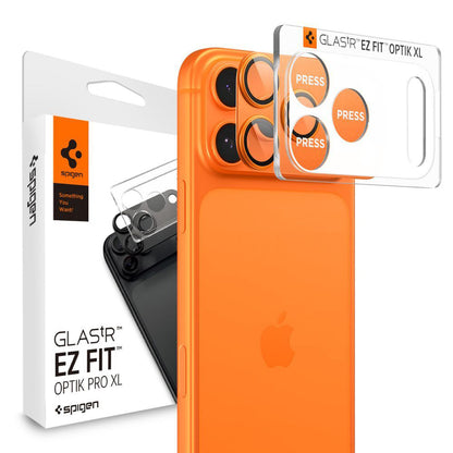 Beskyttelsesfilm til bagsidekameraet Spigen GlastR EZ FIT Optik Pro XL til Apple iPhone 17 Pro, Hærdet Glas, Sæt med 2 stykker, Orange