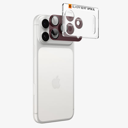 Beskyttelsesfilm til bagkamera Spigen GlastR EZ FIT Optik Pro XL til Apple iPhone 18 Pro, hærdet glas, vinrød AGL12036