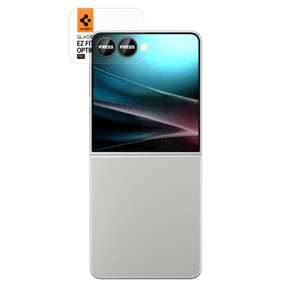Beskyttelsesfilm til bagkameraet Spigen GlastR EZ FIT Optik Pro HD til Samsung Galaxy Z Flip7 F766, Hærdet glas, Sæt med 2 stykker, Sort AGL09587