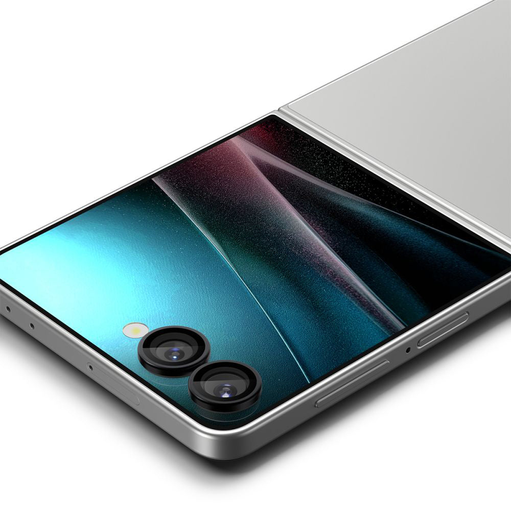 Beskyttelsesfilm til bagkameraet Spigen GlastR EZ FIT Optik Pro HD til Samsung Galaxy Z Flip7 F766, Hærdet glas, Sæt med 2 stykker, Sort AGL09587