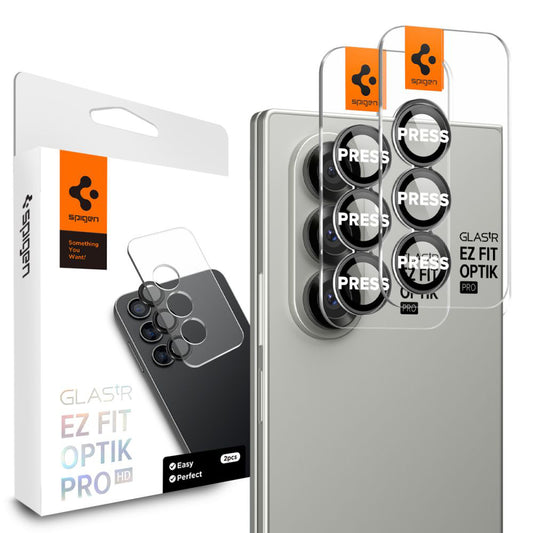 Beskyttelsesfilm til bagsidekameraet Spigen GlastR EZ FIT Optik Pro HD til Samsung Galaxy Z Fold7 F966, Hærdet Glas, Sæt med 2 stykker, Sort AGL09581