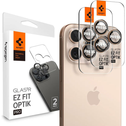 Bagsidekamera beskyttelsesfilm Spigen GlastR EZ FIT Optik Pro til Apple iPhone 16 Pro, Hærdet Glas, Sæt med 2 stykker, Bronze AGL08862