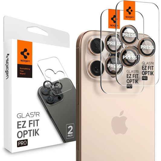 Bagsidekamera beskyttelsesfilm Spigen GlastR EZ FIT Optik Pro til Apple iPhone 16 Pro, Hærdet Glas, Sæt med 2 stykker, Bronze AGL08862