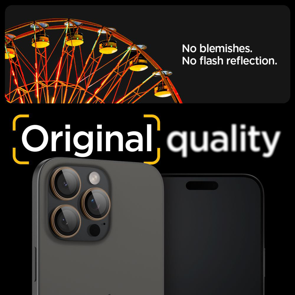 Bagsidekamera beskyttelsesfilm Spigen GlastR EZ FIT Optik Pro til Apple iPhone 16 Pro, Hærdet Glas, Sæt med 2 stykker, Bronze AGL08862