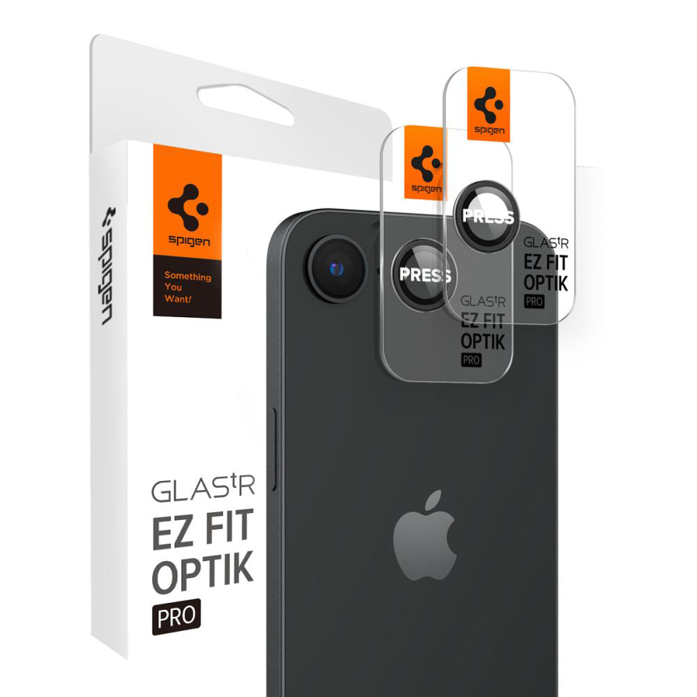 Bagsidekamera beskyttelsesfilm Spigen GlastR EZ FIT Optik Pro til Apple iPhone 17e / 16e, Hærdet Glas, Sæt med 2 stykker, Sort AGL09279