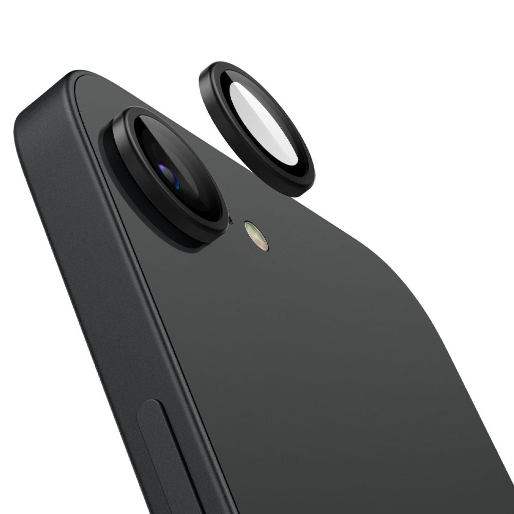 Bagsidekamera beskyttelsesfilm Spigen GlastR EZ FIT Optik Pro til Apple iPhone 17e / 16e, Hærdet Glas, Sæt med 2 stykker, Sort AGL09279