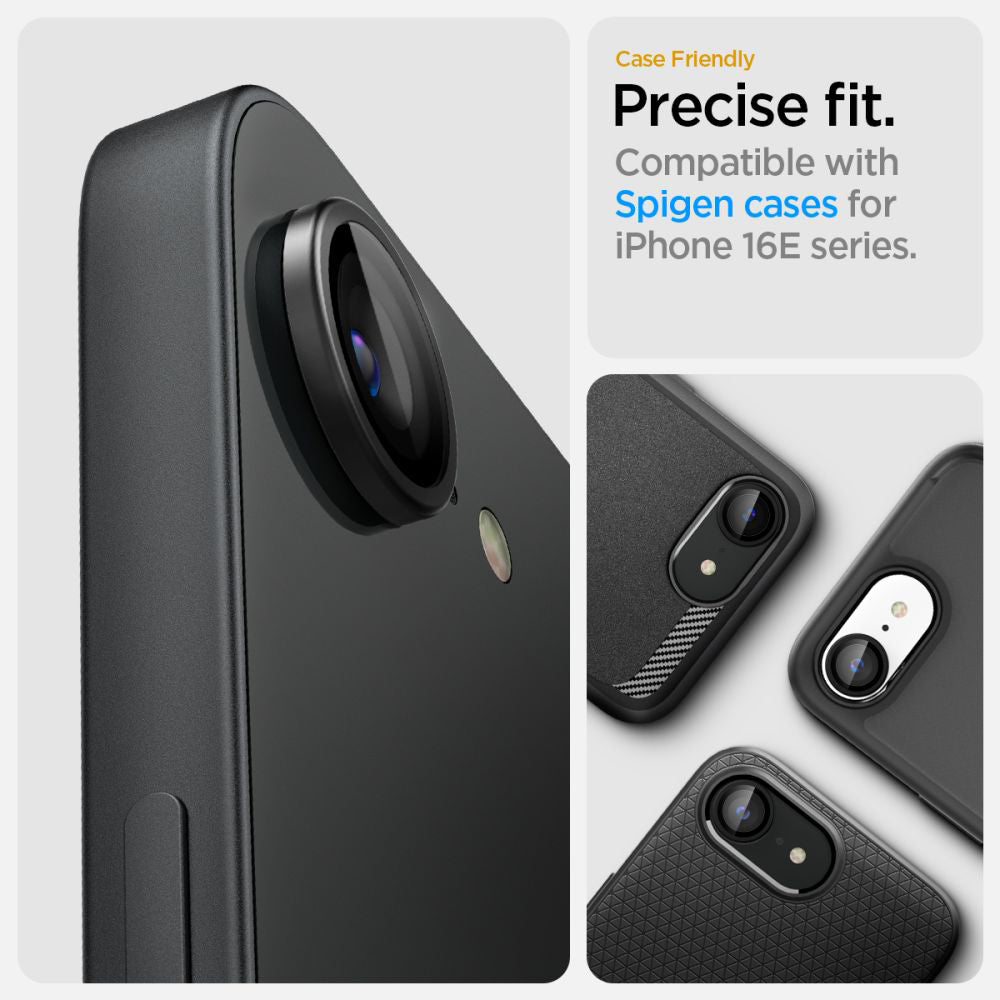 Bagsidekamera beskyttelsesfilm Spigen GlastR EZ FIT Optik Pro til Apple iPhone 17e / 16e, Hærdet Glas, Sæt med 2 stykker, Sort AGL09279