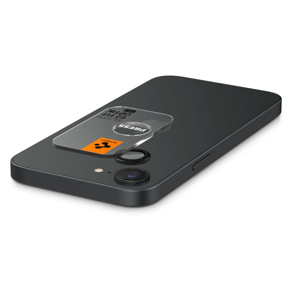 Bagsidekamera beskyttelsesfilm Spigen GlastR EZ FIT Optik Pro til Apple iPhone 17e / 16e, Hærdet Glas, Sæt med 2 stykker, Sort AGL09279