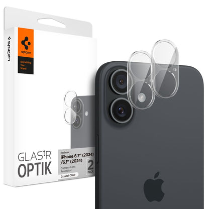 Beskyttelsesfilm til bagkamera Spigen GlastR Optik til Apple iPhone 16 Plus / 16, hærdet glas, sæt med 2 stk., gennemsigtig AGL07923