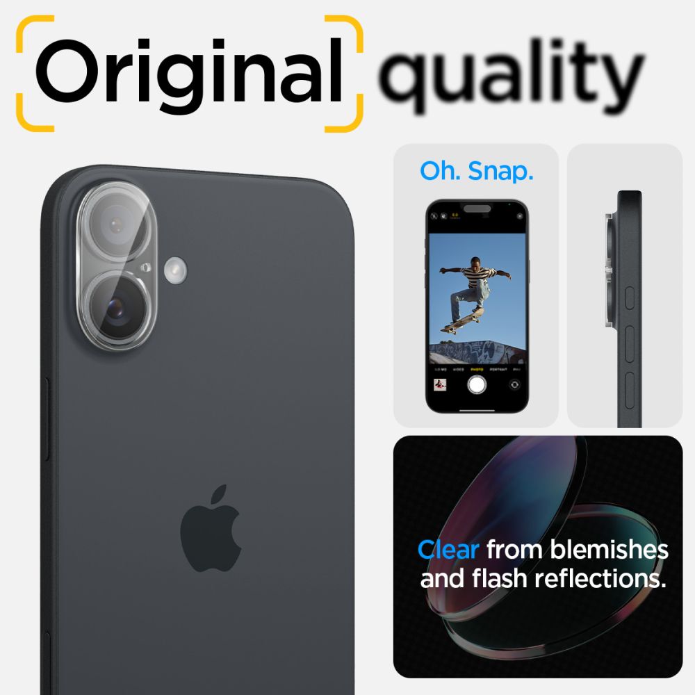 Beskyttelsesfilm til bagkamera Spigen GlastR Optik til Apple iPhone 16 Plus / 16, hærdet glas, sæt med 2 stk., gennemsigtig AGL07923