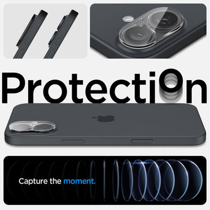 Beskyttelsesfilm til bagkamera Spigen GlastR Optik til Apple iPhone 16 Plus / 16, hærdet glas, sæt med 2 stk., gennemsigtig AGL07923
