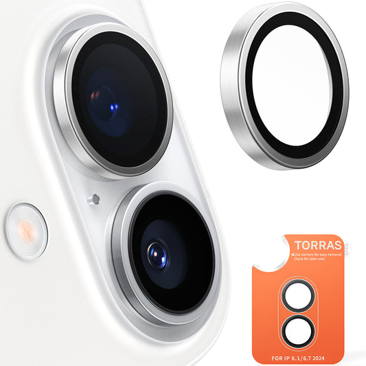 Torras Lensguard Back Camera Protection Film for Apple iPhone 16 Plus / 16, Tempered Glass, Metallic Gray