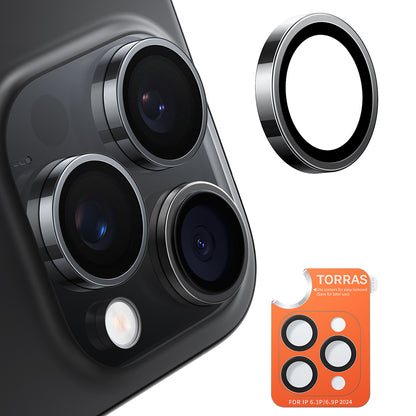 Torras Lensguard bagkamera beskyttelsesfilm til Apple iPhone 16 Pro Max / 16 Pro, hærdet glas, sort