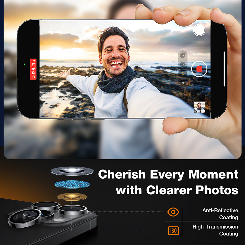 Torras Lensguard bagkamera beskyttelsesfilm til Apple iPhone 16 Pro Max / 16 Pro, hærdet glas, sort