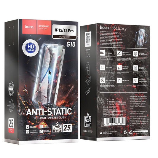 Beskyttelsesfilm til skærm HOCO til Apple iPhone 12 Pro Max, Hærdet Glas, Fuldklæbende, Sæt med 25 stykker, Sort