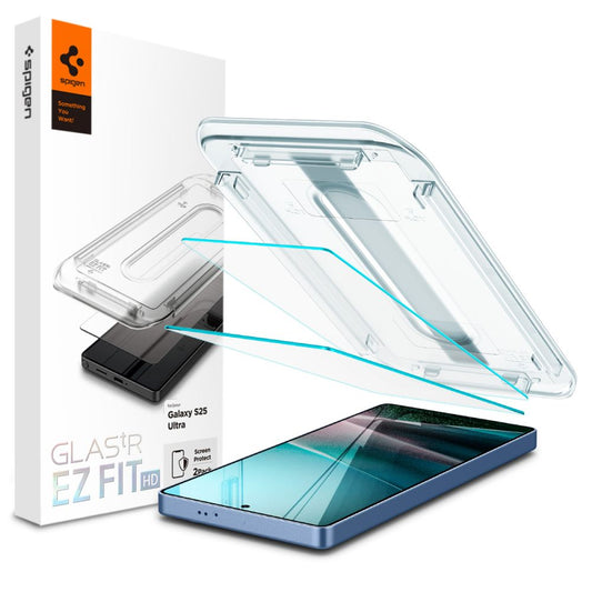 Beskyttelsesfilm til skærm Spigen GlastR EZ FIT HD til Samsung Galaxy S25 Ultra S938, Hærdet glas, Fuldklæbende, Sæt med 2 stykker AGL09082