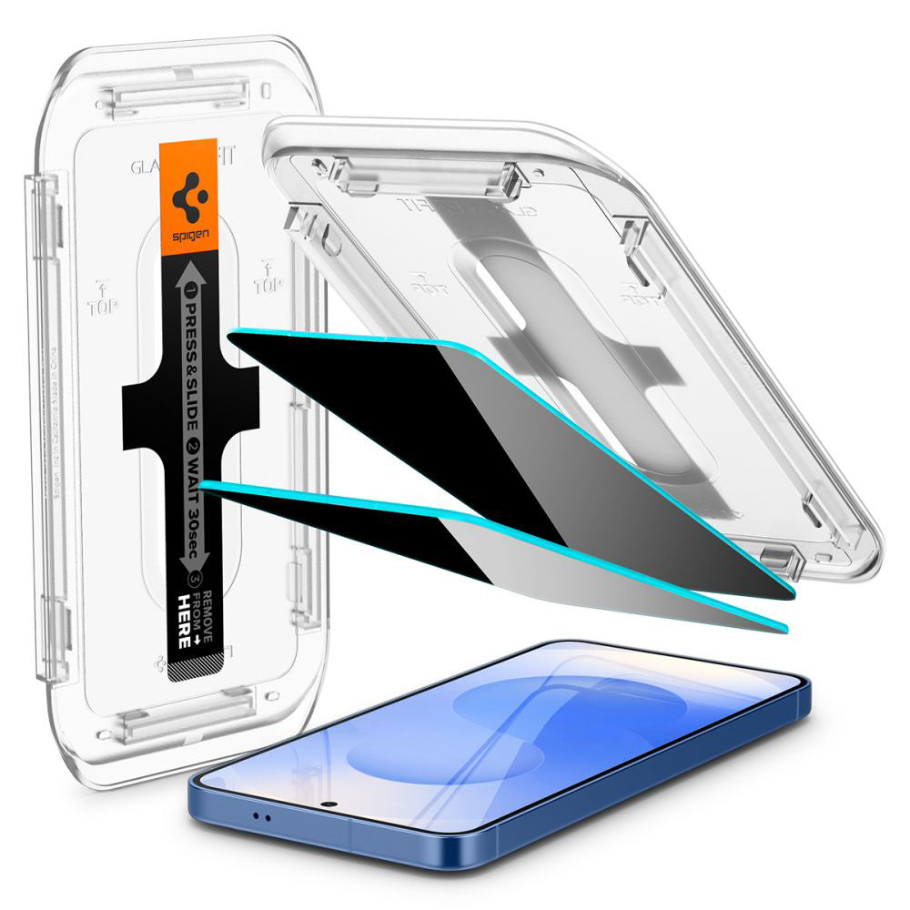 Privacy Skærmbeskyttelsesfilm Spigen GlastR EZ FIT HD til Samsung Galaxy S25 S931 / S24 S921, Hærdet Glas, Fuld Lim, Sæt med 2 stk