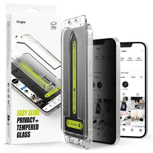 Beskyttelsesfilm til skærm Privacy Ringke Easy Slide til Apple iPhone 16e / 14 / 13 Pro / 13, Hærdet glas, Fuldklæbende, Sæt med 2 stykker