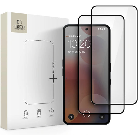 Beskyttelsesfilm til skærm Tech-Protect FIT+ til Nothing Phone (3a) / Phone (3a) Pro, Hærdet Glas, Fuldklæbende, Sæt med 2 stykker, 2.5D, Sort