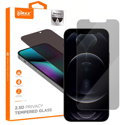 Privacy Vmax skærmbeskyttelsesfilm til Apple iPhone 12 Pro Max, hærdet glas, fuld lim, 2.5D