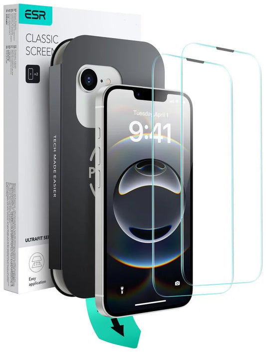 Beskyttelsesfilm ESR Ultrafit til Apple iPhone 17e / 16e / 14 / 13 Pro, Hærdet Glas, Fuldklæbende, Sæt med 2 stykker