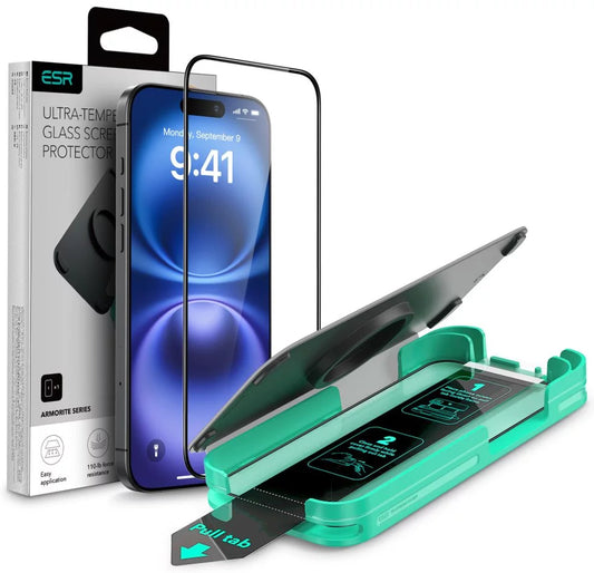 Beskyttelsesfilm ESR Armorite til Apple iPhone 16, Hærdet Glas, Fuldklæbende, Sort
