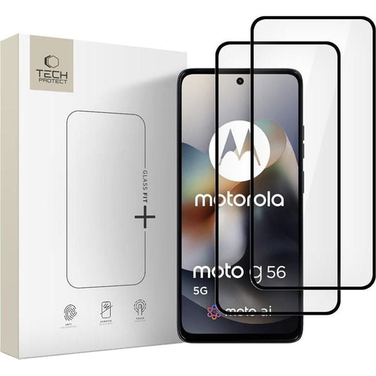 Beskyttelsesfilm Tech-Protect FIT+ til Motorola Moto G56, Hærdet Glas, Fuldklæbende, Sæt med 2 stykker, 2.5D, Sort