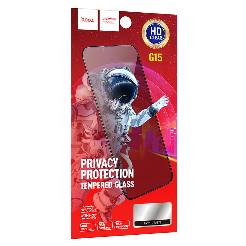 HOCO G15 Privacy Screen Protector for Apple iPhone 14 Pro, Tempered Glass, Full Glue, 5D