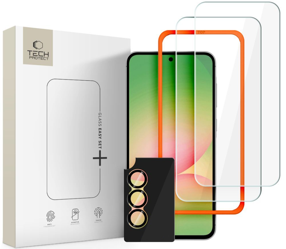 Beskyttelsesfilm til skærm og bagkamera Tech-Protect Quick Set+ til Samsung Galaxy A57 5G, Hærdet glas, Fuldklæbende, Sæt med 3 stykker