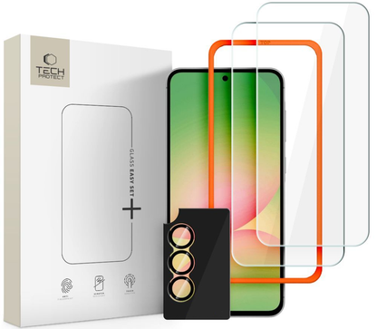 Beskyttelsesfilm til skærm og bagkamera Tech-Protect Quick Set+ til Samsung Galaxy A57 5G, Hærdet glas, Fuldklæbende, Sæt med 3 stykker