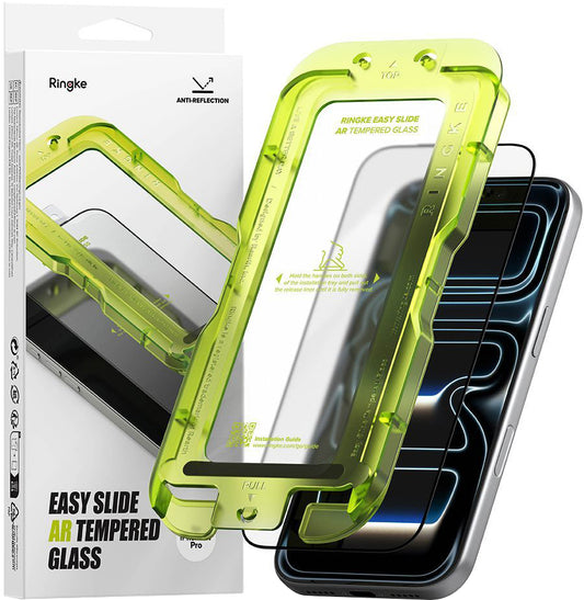 Skærmbeskytter Ringke Easy Slide AR til Apple iPhone 17 Pro, hærdet glas, fuld lim, 2.5D, sort, genforseglet