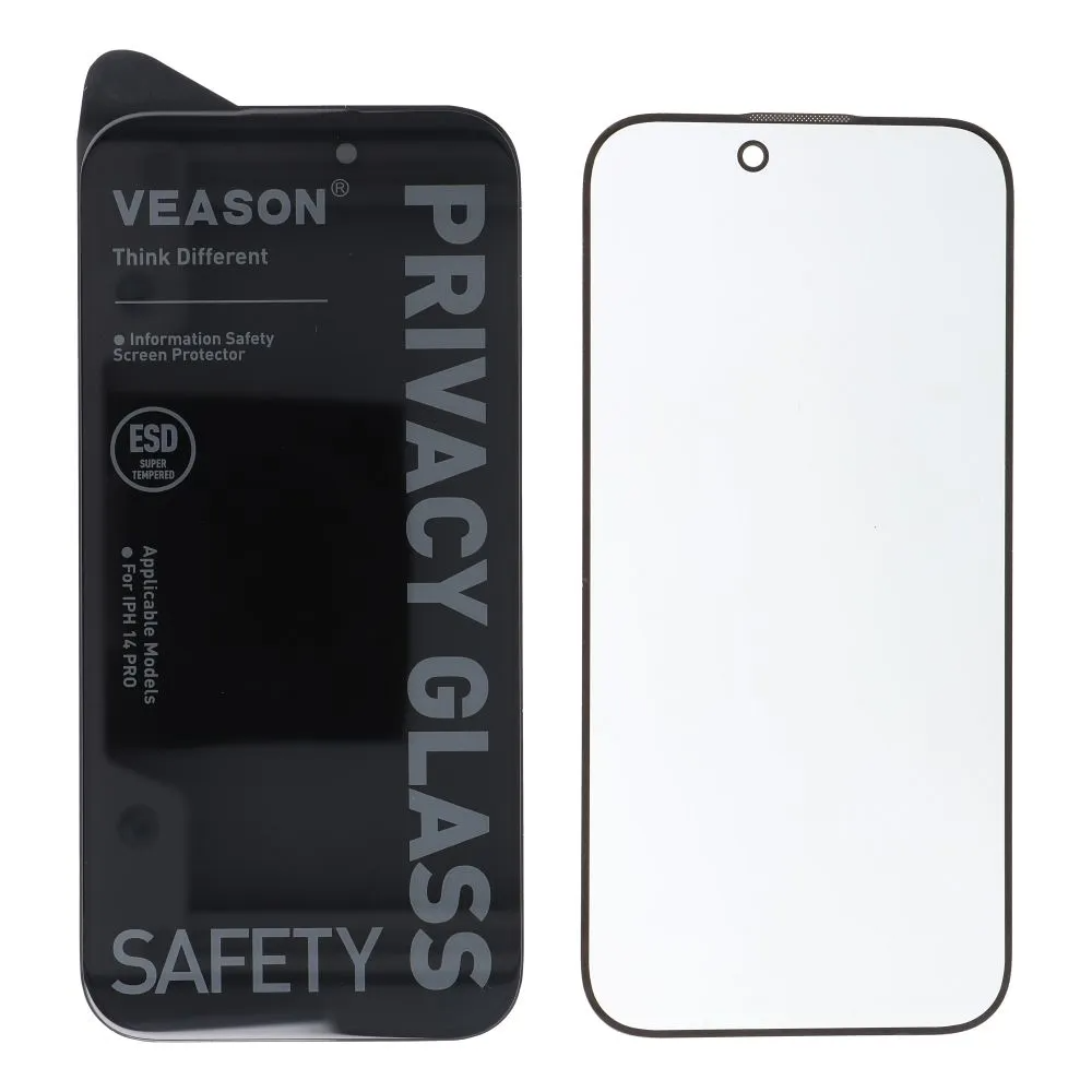Privacy-skærmbeskyttelse Veason til Apple iPhone 17e / 16e / 14 / 13 Pro, hærdet glas, fuld lim, 6D
