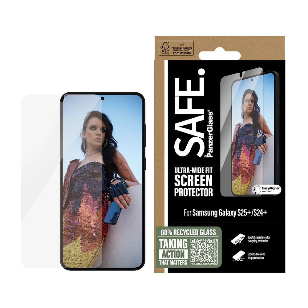 PanzerGlass Safe Skærmbeskytter. Ultra-Wide Fit EasyAligner til Samsung Galaxy S25+ S936, Hærdet Glas, Full Glue, Genforseglet