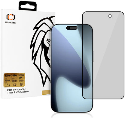Tel Protect 10X Plus Titanium Privacy-skærmbeskytter til Apple iPhone 17 Pro Max, hærdet glas, fuldlimning