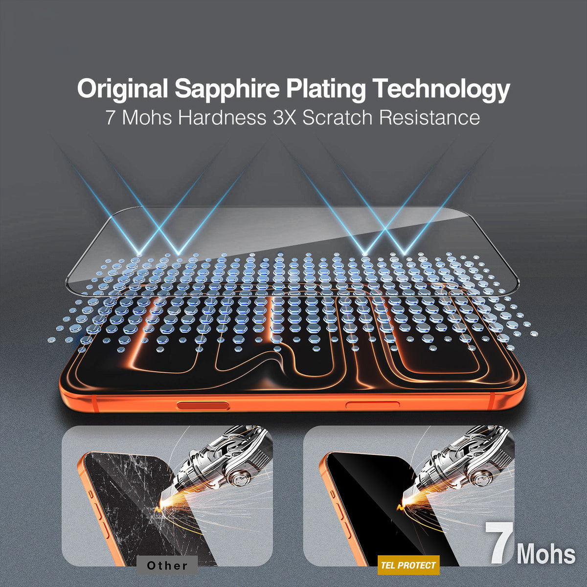 Tel Protect 10X HD DLC Diamond Coating skærmbeskytter til Apple iPhone 17 / 16 Pro, hærdet glas, fuldlimet, sort