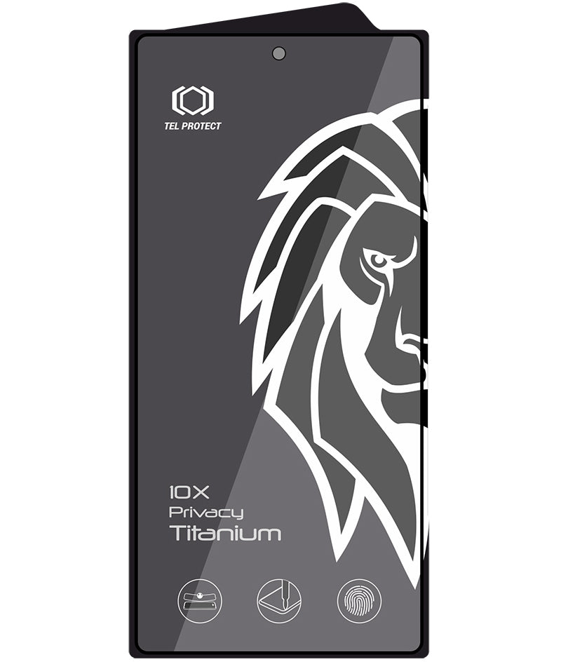 Tel Protect 10X Plus Titanium privacy-skærmbeskytter til Samsung Galaxy S25 Ultra S938, hærdet glas, fuldlimet
