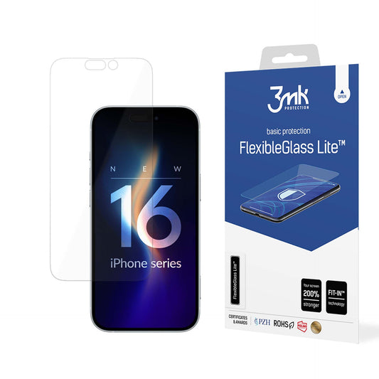 Skærmbeskyttelsesfilm 3MK FlexibleGlass Lite til Apple iPhone 16 Pro, Fleksibelt Glas, Fuld Lim