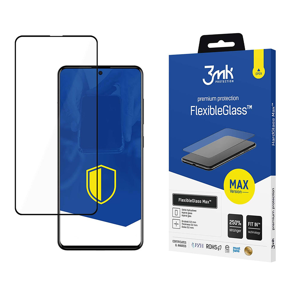 Skærmbeskytter 3MK FlexibleGlass Max til Samsung Galaxy A52s 5G A528 / A52 5G A526 / A52 A525, Fleksibelt Glas, Fuld Lim, Sort