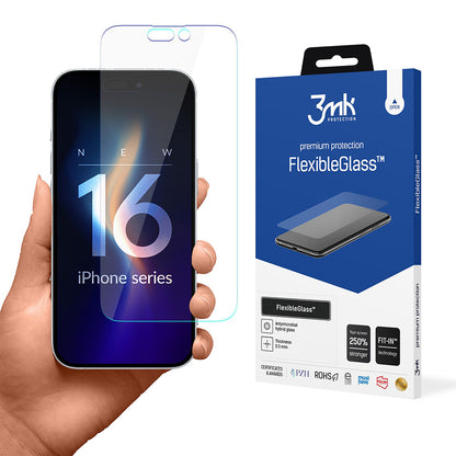 3MK FlexibleGlass Skærmbeskytter til Apple iPhone 16 Pro, Fleksibelt Glas, Fuld Lim