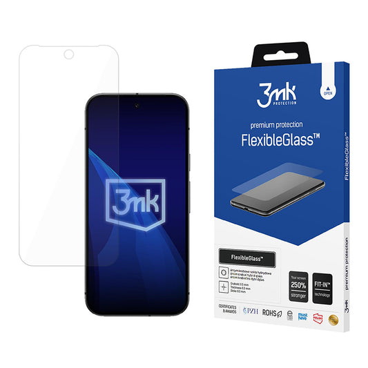 3MK FlexibleGlass Skærmbeskytter til Google Pixel 9a, Fleksibelt Glas, Fuld Lim