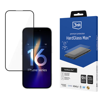 Skærmbeskyttelsesfilm 3MK HardGlass Max til Apple iPhone 16 Pro, hærdet glas, fuld lim, sort