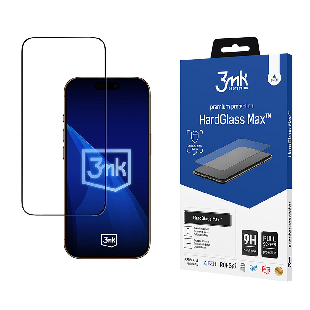Skærmbeskyttelsesfilm 3MK HardGlass Max til Apple iPhone 17 Pro Max, Hærdet Glas, Full Glue, Sort