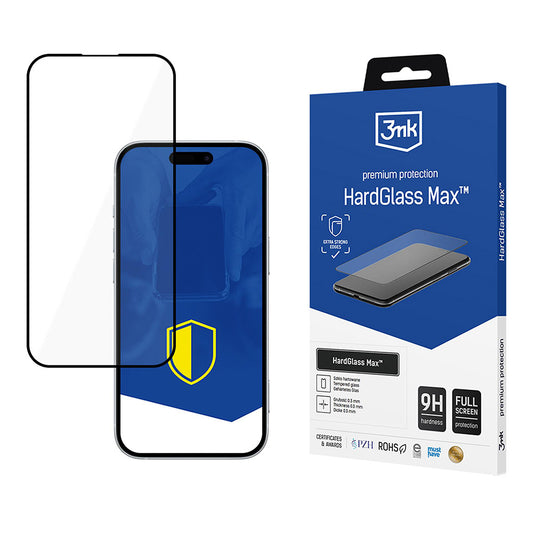 Beskyttelsesfilm Skærm 3MK HardGlass Max til Apple iPhone 17 Pro, Hærdet Glas, Full Glue, Sort