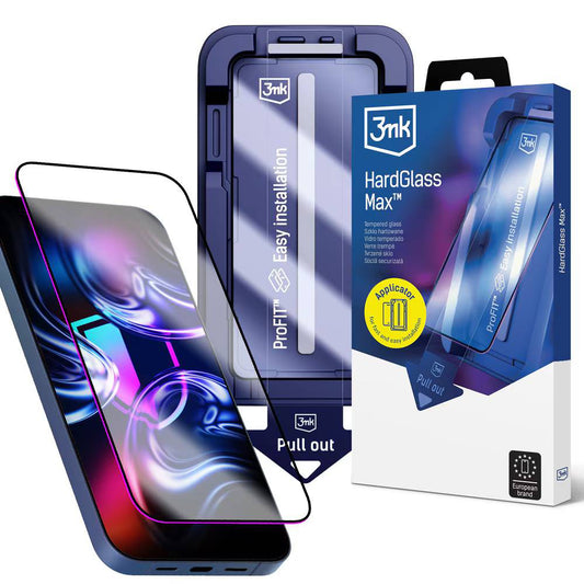 Skærmbeskyttelsesfilm 3MK HardGlass Max til Apple iPhone 18 Pro / 17 Pro, Sikkerhedsglas, Fuld Lim, Sort