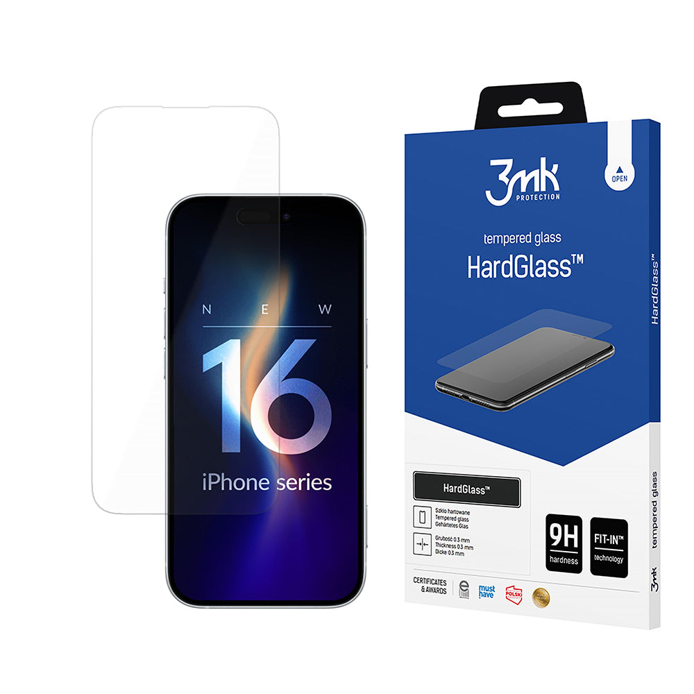 3MK HardGlass Skærmbeskytter til Apple iPhone 16 Pro, Hærdet Glas, Fuld Lim