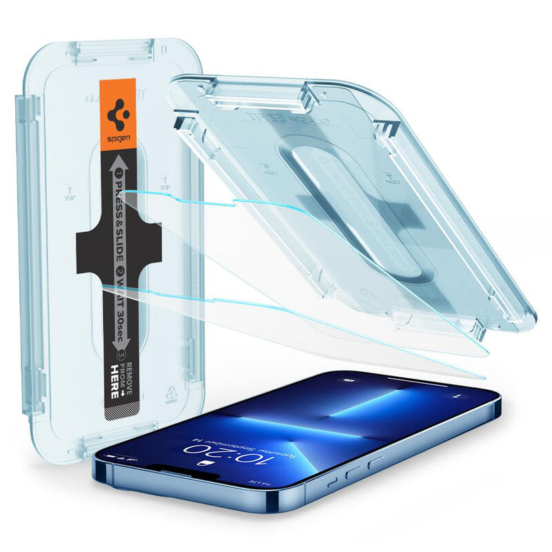 Skærmbeskyttelsesfilm Spigen GlastR EZ FIT til Apple iPhone 17e / 16e / 14 / 13 Pro, Hærdet Glas, Fuldklæbende, Sæt med 2 stykker AGL03385