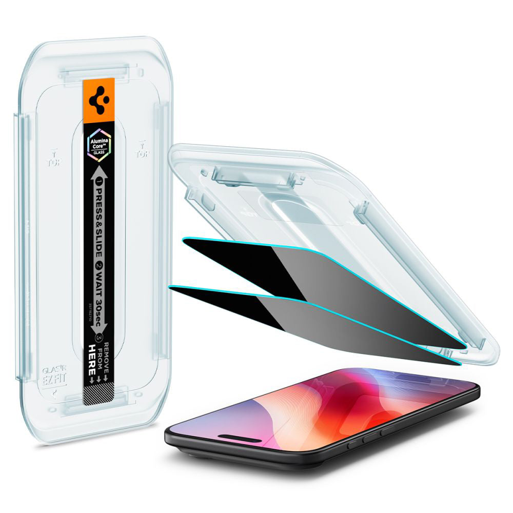 Beskyttelsesfilm til skærm Privacy Spigen GlastR EZ FIT til Apple iPhone 17 Air, Hærdet Glas, Full Glue, Sæt med 2 stykker